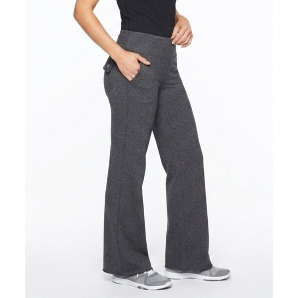 ATHLETA In Fusion Wide Leg Pants Small S Grey Heathered Yoga Lounge Bootcut Flap